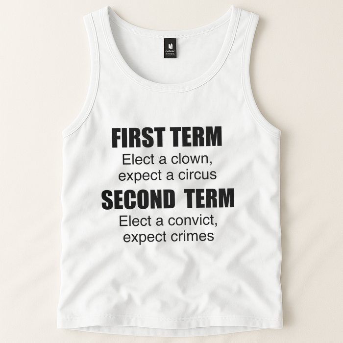 First Term Elect A Clown Expect A Circus Second Term Elect A Convict Expect Cri Tank Top