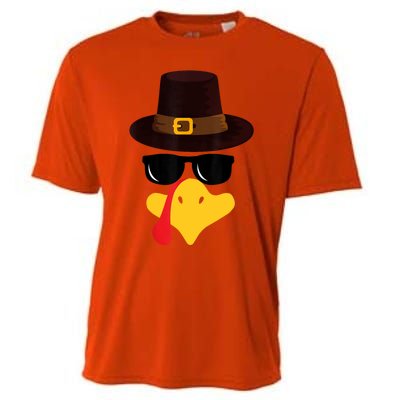 Funny Turkey Face Matching Family Thanksgiving Pilgrim Party Cooling Performance Crew T-Shirt