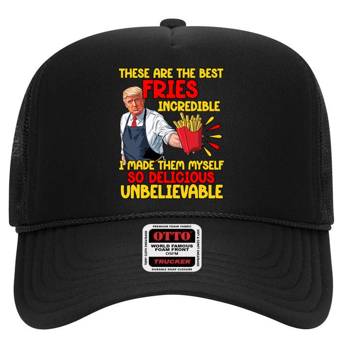 Funny Trump Fast Food Humor Fries Election 2024 Burgers High Crown Mesh Back Trucker Hat