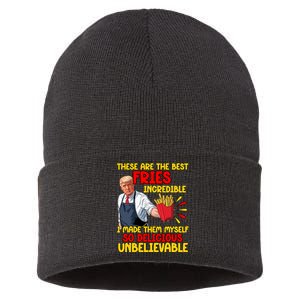 Funny Trump Fast Food Humor Fries Election 2024 Burgers Sustainable Knit Beanie