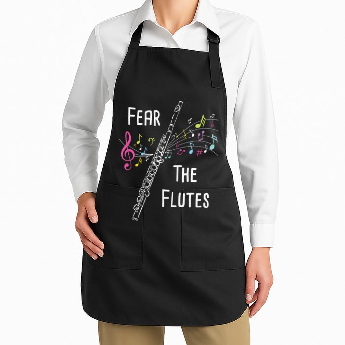 Fear The Flutes Flute Player Flutist Marching Band Music Full-Length Apron With Pockets