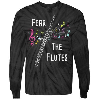 Fear The Flutes Flute Player Flutist Marching Band Music Tie-Dye Long Sleeve Shirt