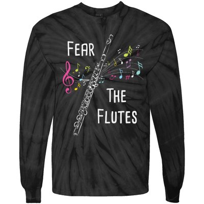 Fear The Flutes Flute Player Flutist Marching Band Music Tie-Dye Long Sleeve Shirt