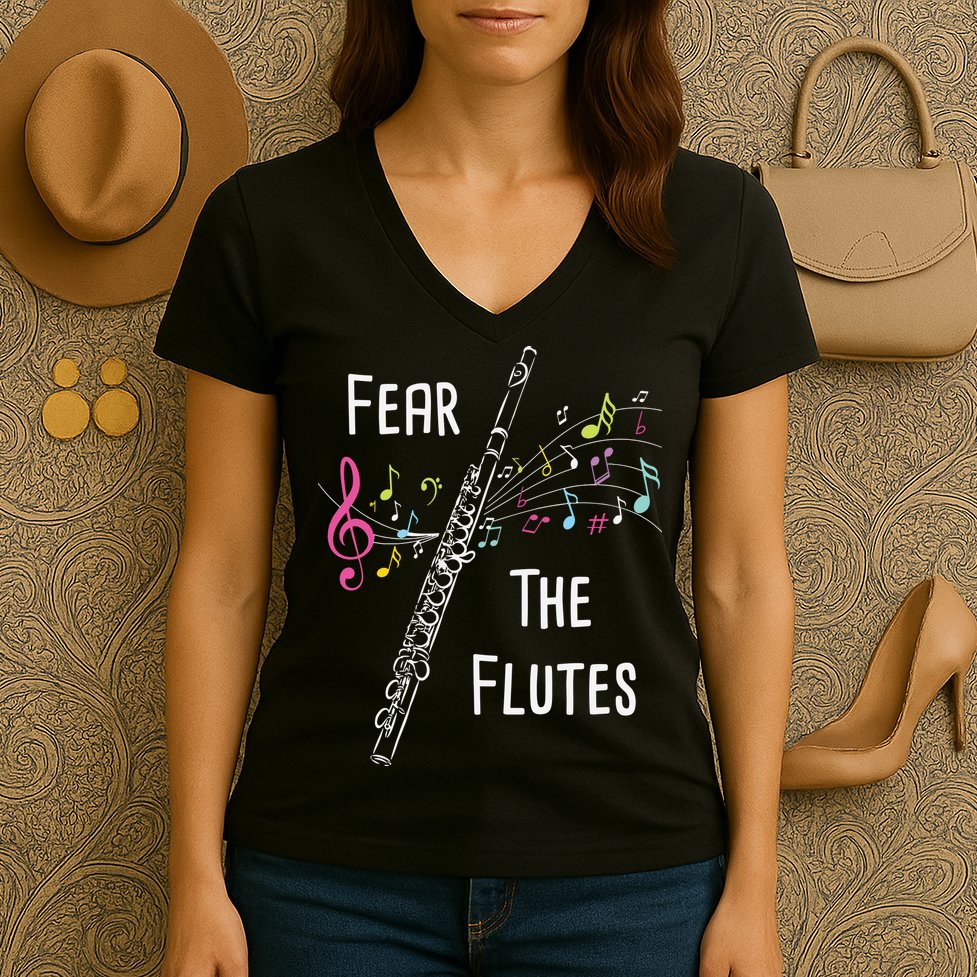 Fear The Flutes Flute Player Flutist Marching Band Music Women's V-Neck T-Shirt