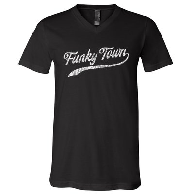 FUNKY TOWN Fort Worth TX Baseball Style Design With Details V-Neck T-Shirt