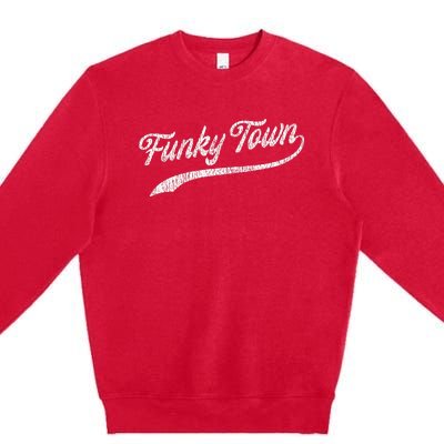 FUNKY TOWN Fort Worth TX Baseball Style Design With Details Premium Crewneck Sweatshirt