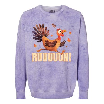 Funny Turkey Fun Run Thanksgiving Footrace Trot Funny Gift Colorblast Crewneck Sweatshirt