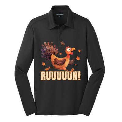 Funny Turkey Fun Run Thanksgiving Footrace Trot Funny Gift Silk Touch Performance Long Sleeve Polo