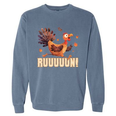 Funny Turkey Fun Run Thanksgiving Footrace Trot Funny Gift Garment-Dyed Sweatshirt