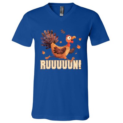 Funny Turkey Fun Run Thanksgiving Footrace Trot Funny Gift V-Neck T-Shirt