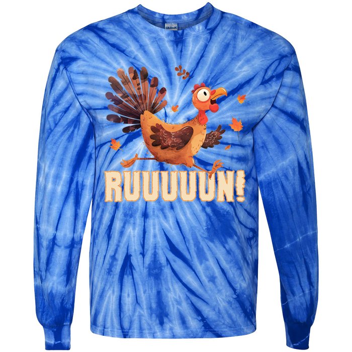 Funny Turkey Fun Run Thanksgiving Footrace Trot Funny Gift Tie-Dye Long Sleeve Shirt