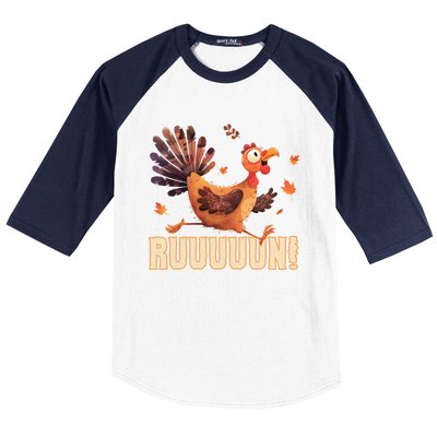 Funny Turkey Fun Run Thanksgiving Footrace Trot Funny Gift Baseball Sleeve Shirt