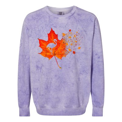 Flamingo Thanksgiving Fall Leaves Costume Autumn Vibes Colorblast Crewneck Sweatshirt