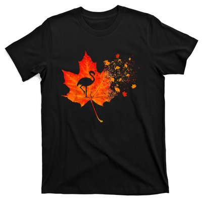 Flamingo Thanksgiving Fall Leaves Costume Autumn Vibes T-Shirt