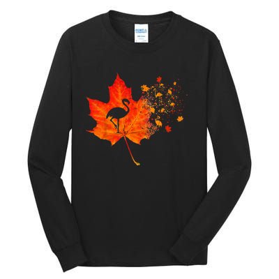 Flamingo Thanksgiving Fall Leaves Costume Autumn Vibes Tall Long Sleeve T-Shirt