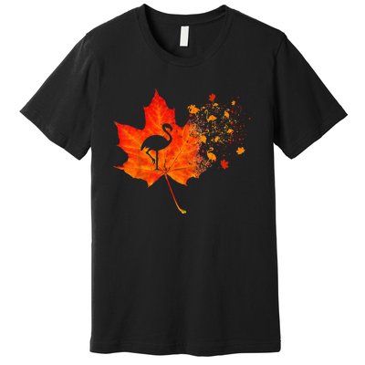 Flamingo Thanksgiving Fall Leaves Costume Autumn Vibes Premium T-Shirt