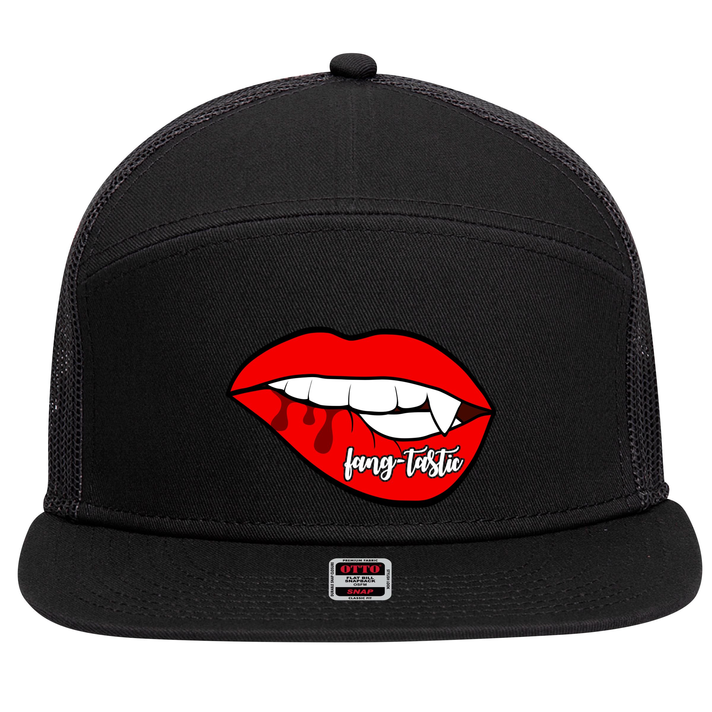 Fang Tastic Funny Vampire Lips 7 Panel Mesh Trucker Snapback Hat