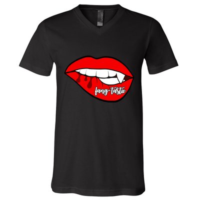 Fang Tastic Funny Vampire Lips V-Neck T-Shirt