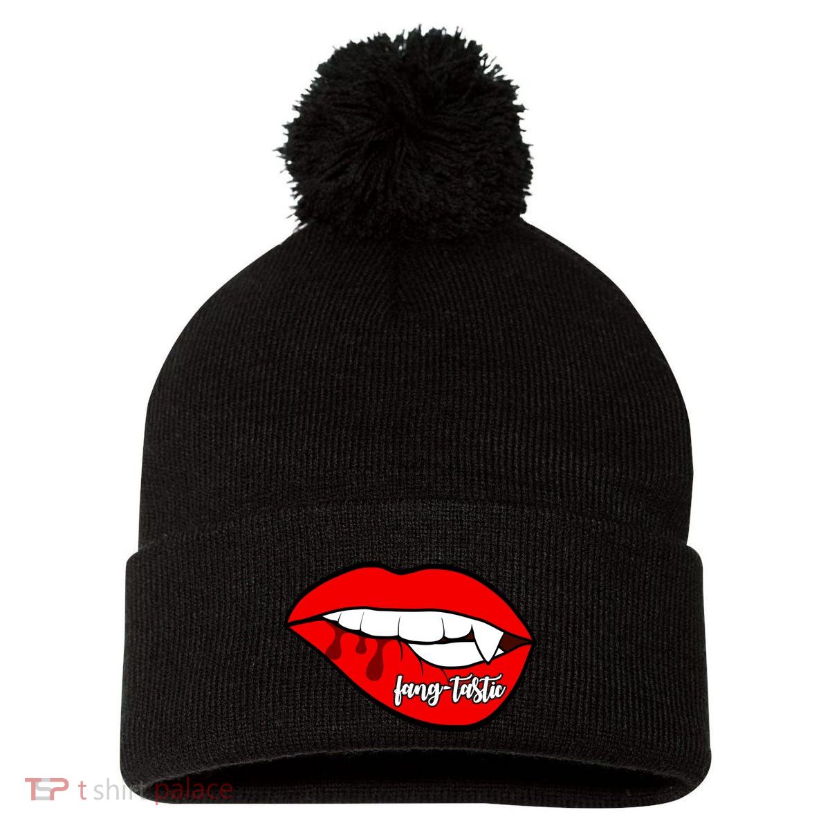Fang Tastic Funny Vampire Lips Pom Pom 12in Knit Beanie