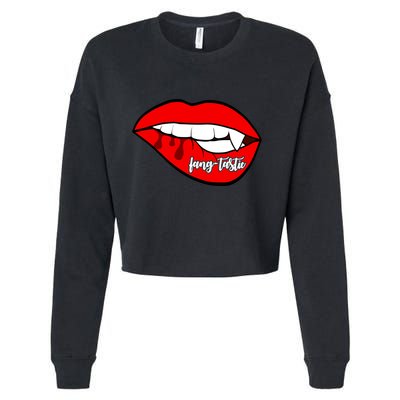 Fang Tastic Funny Vampire Lips Cropped Pullover Crew
