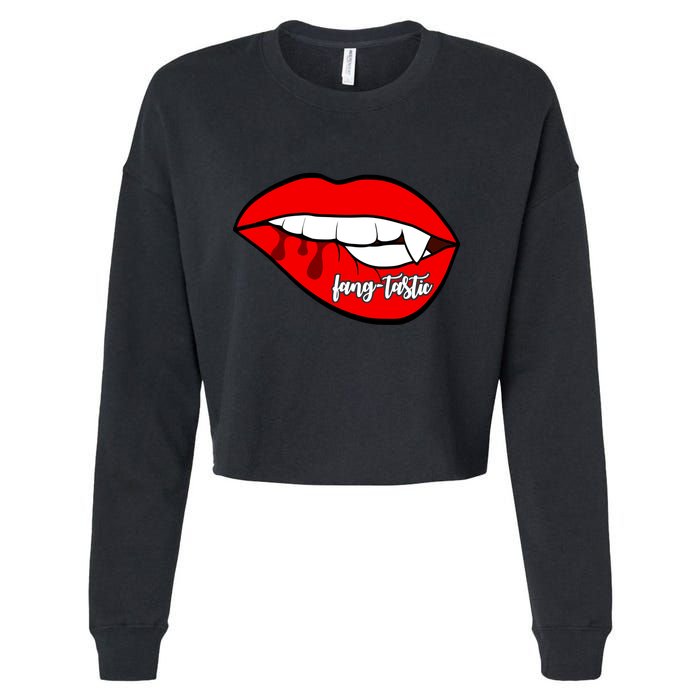 Fang Tastic Funny Vampire Lips Cropped Pullover Crew