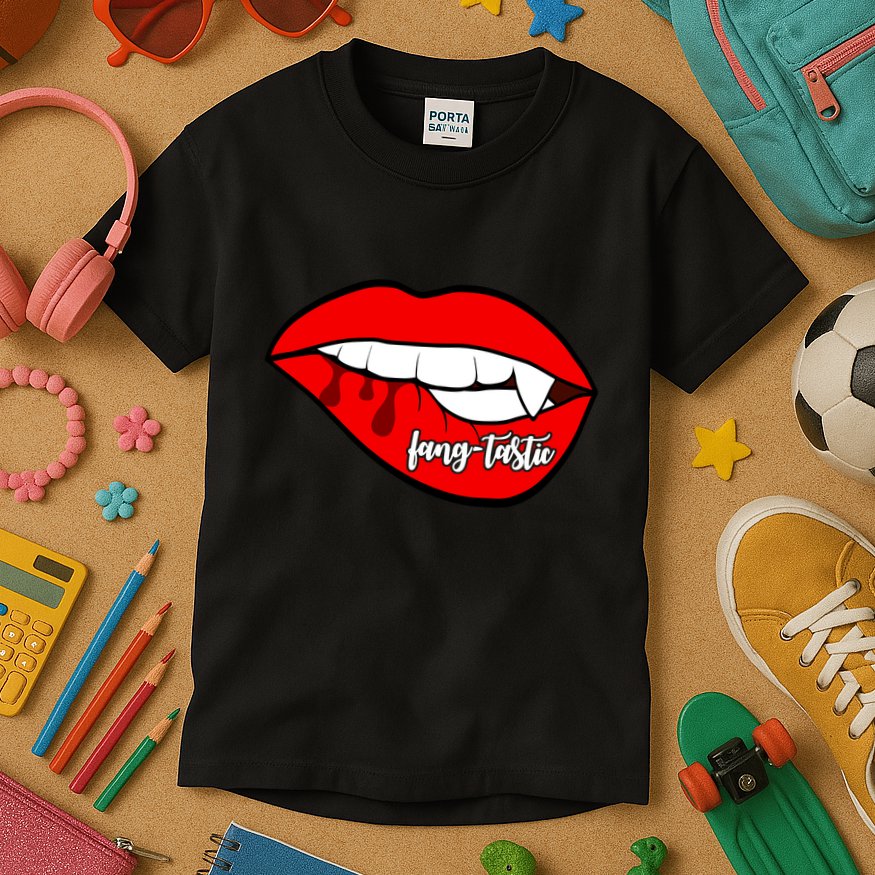 Fang Tastic Funny Vampire Lips Kids T-Shirt