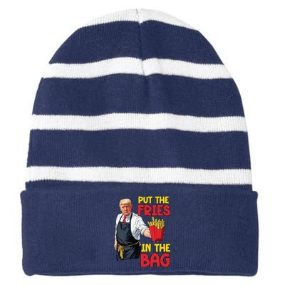 Funny Trump Fast Food Put The Fries In The Bag 2024 Striped Beanie with Solid Band