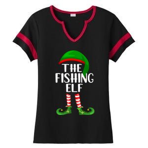 Funny The Fishing Elf Matching Family Christmas Gift Ladies Halftime Notch Neck Tee