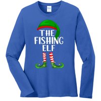 Funny The Fishing Elf Matching Family Christmas Gift Ladies Long Sleeve Shirt