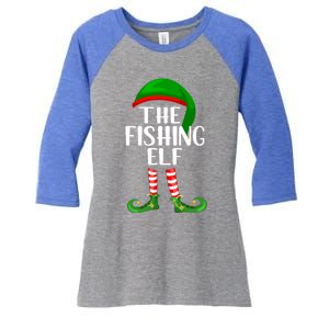 Funny The Fishing Elf Matching Family Christmas Gift Women's Tri-Blend 3/4-Sleeve Raglan Shirt