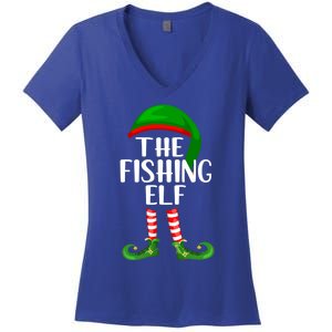 Funny The Fishing Elf Matching Family Christmas Gift Women's V-Neck T-Shirt