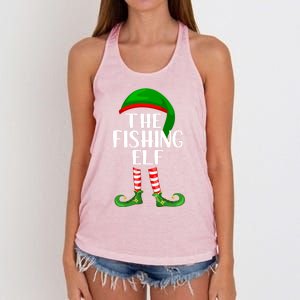 Funny The Fishing Elf Matching Family Christmas Gift Women's Knotted Racerback Tank