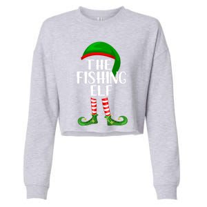 Funny The Fishing Elf Matching Family Christmas Gift Cropped Pullover Crew