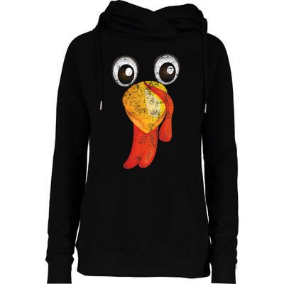 Funny Turkey Face Design Thanksgiving Turkey Gobble Womens Funnel Neck Pullover Hood