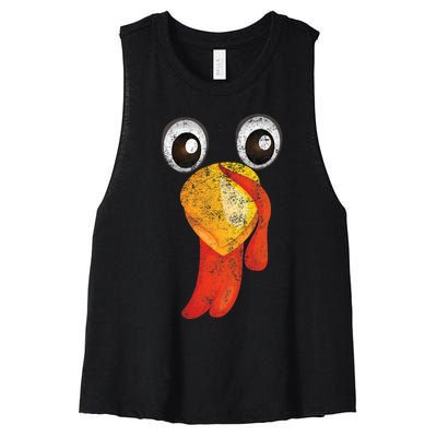 Funny Turkey Face Design Thanksgiving Turkey Gobble Women's Racerback Cropped Tank