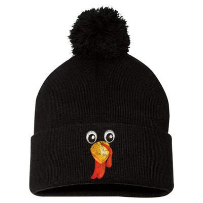 Funny Turkey Face Design Thanksgiving Turkey Gobble Pom Pom 12in Knit Beanie