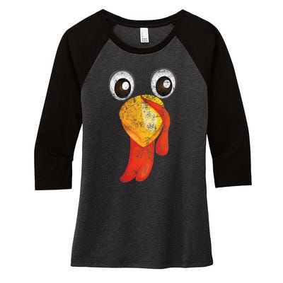 Funny Turkey Face Design Thanksgiving Turkey Gobble Women's Tri-Blend 3/4-Sleeve Raglan Shirt