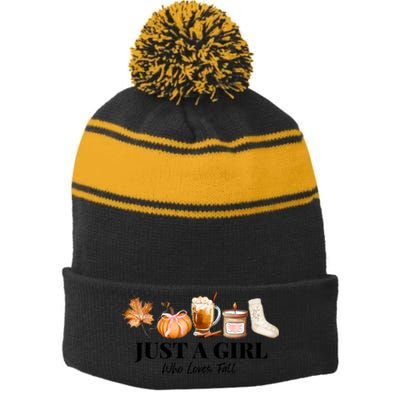 Football Thankving Fall Autumn Who Loves Fall Stripe Pom Pom Beanie