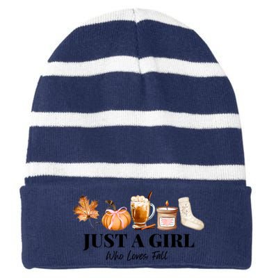 Football Thankving Fall Autumn Who Loves Fall Striped Beanie with Solid Band