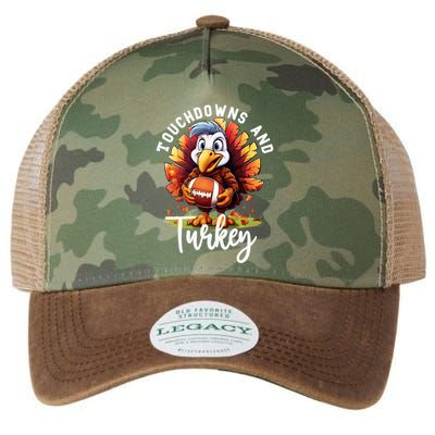 Funny Thanksgiving Football Turkey And Touchdowns Meaningful Gift Legacy Tie Dye Trucker Hat
