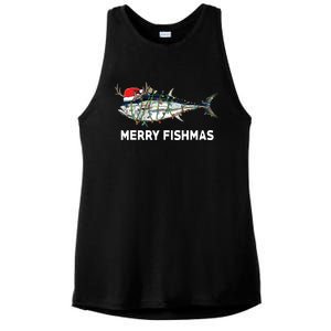 Funny Tuna Fish Christmas Santa Claus Xmas Fisherman Gift Ladies PosiCharge Tri-Blend Wicking Tank