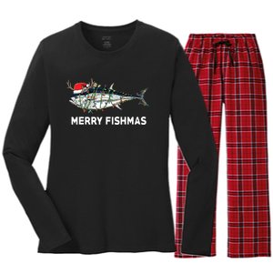 Funny Tuna Fish Christmas Santa Claus Xmas Fisherman Gift Women's Long Sleeve Flannel Pajama Set 