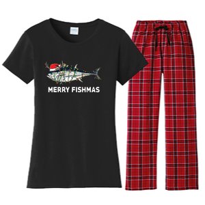 Funny Tuna Fish Christmas Santa Claus Xmas Fisherman Gift Women's Flannel Pajama Set