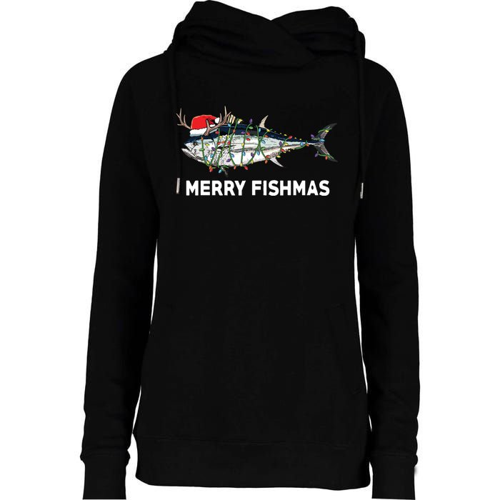 Funny Tuna Fish Christmas Santa Claus Xmas Fisherman Gift Womens Funnel Neck Pullover Hood