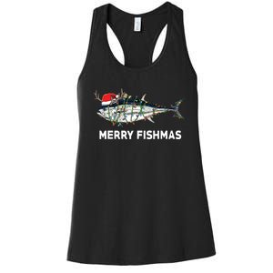 Funny Tuna Fish Christmas Santa Claus Xmas Fisherman Gift Women's Racerback Tank