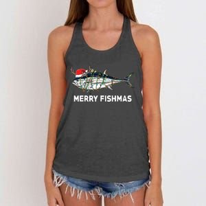 Funny Tuna Fish Christmas Santa Claus Xmas Fisherman Gift Women's Knotted Racerback Tank