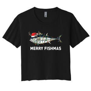 Funny Tuna Fish Christmas Santa Claus Xmas Fisherman Gift Women's Crop Top Tee