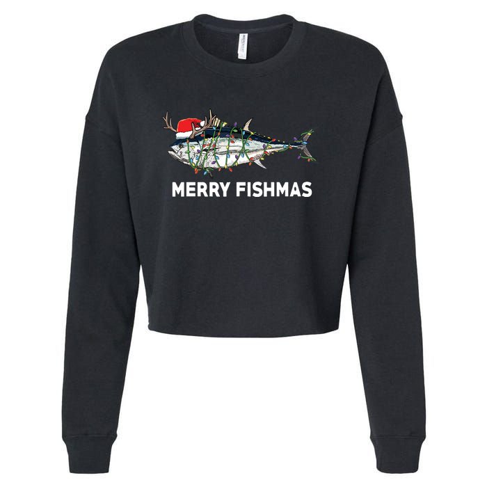 Funny Tuna Fish Christmas Santa Claus Xmas Fisherman Gift Cropped Pullover Crew