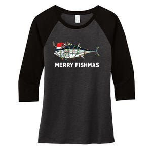 Funny Tuna Fish Christmas Santa Claus Xmas Fisherman Gift Women's Tri-Blend 3/4-Sleeve Raglan Shirt