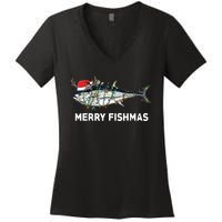 Funny Tuna Fish Christmas Santa Claus Xmas Fisherman Gift Women's V-Neck T-Shirt